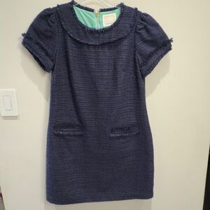 Sail to Sable Navy Tweed Fringe Dress Turquoise Liner Women’s Size Large